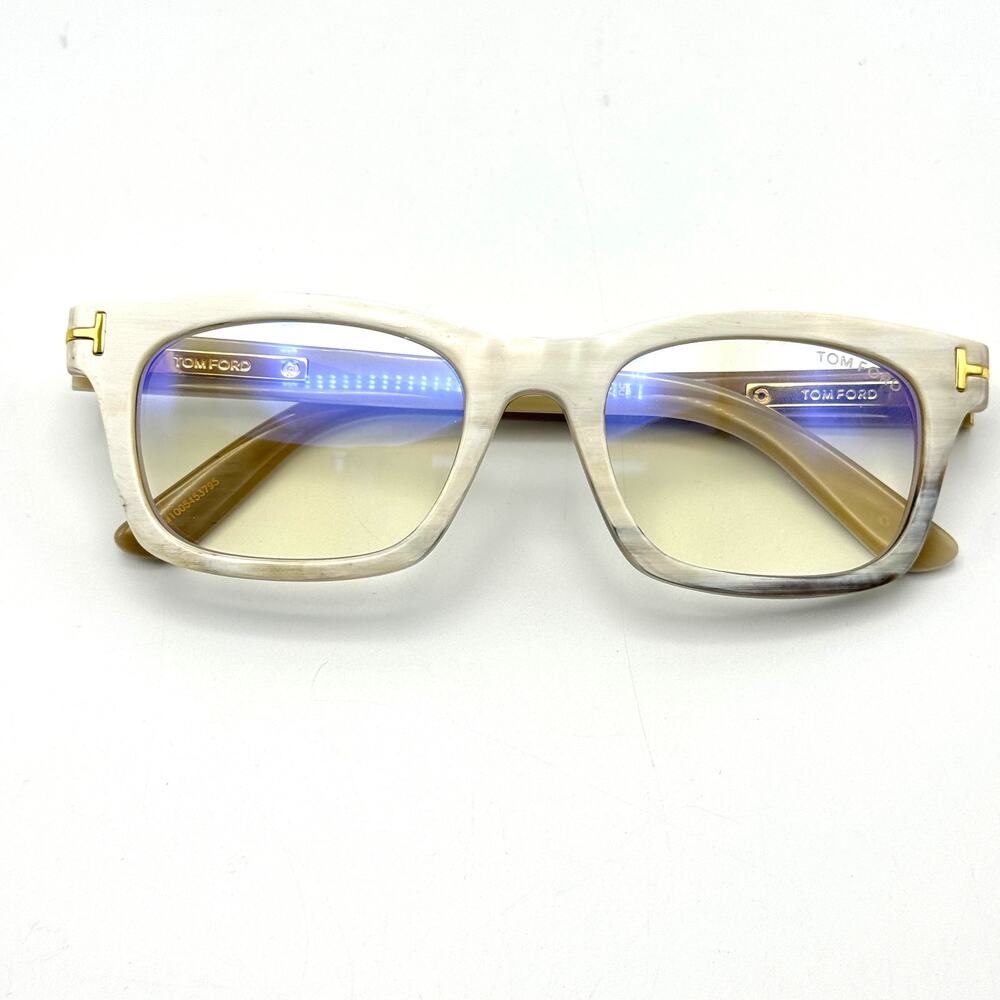 Tom Ford Eyeglasses Frame Private TF6146-B-P 065 Beige Square Horn Blue Block